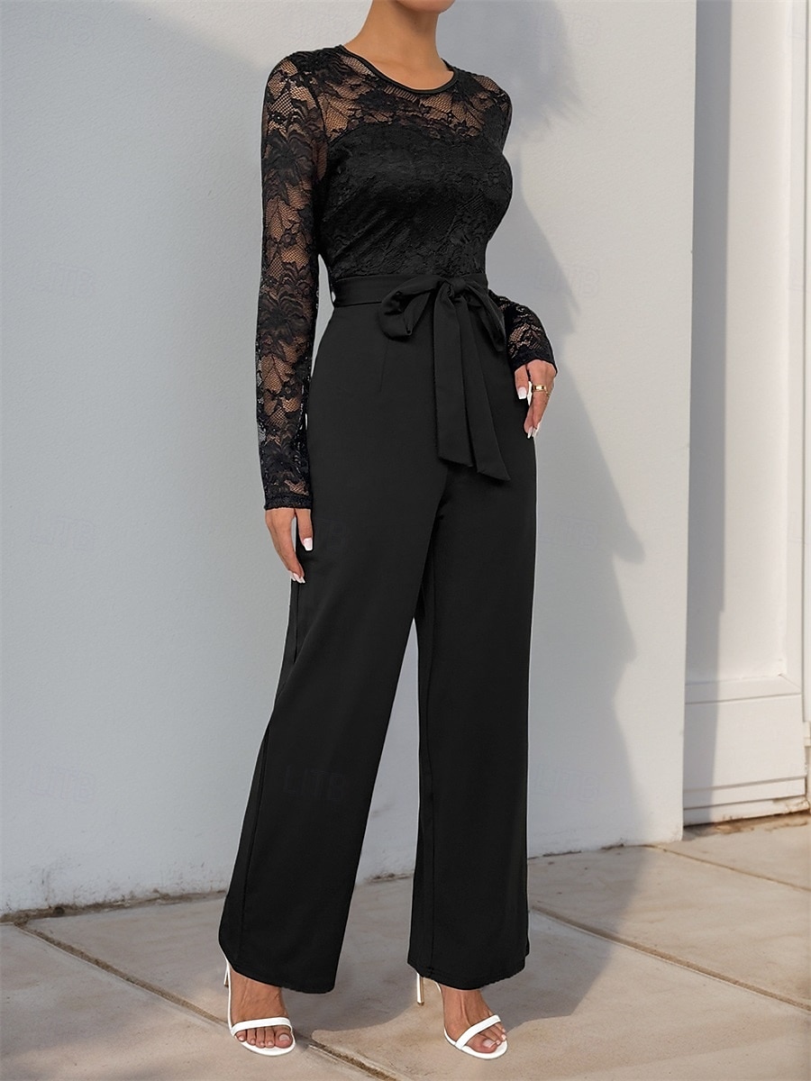 Jumpsuit  Byxdress Brudens Mor Elegant Avslappnad Juvel Hals Golvlängd Polyester Lång Ärmar med Spets 2025 2025 - $79.99 –P2