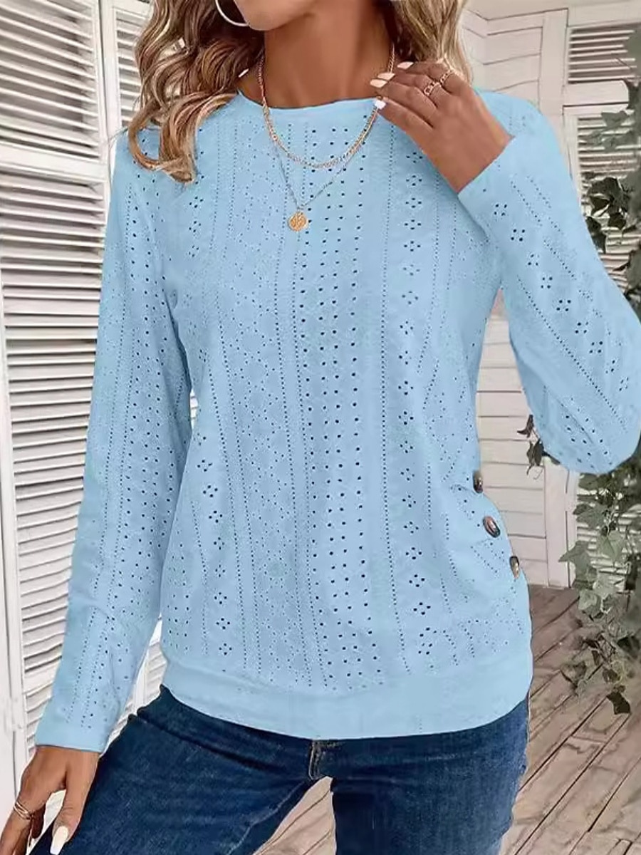 Pentru femei Tricou Simplu Modă Modern Manșon Lung Stil Nautic Topuri obișnuite Zilnic Capsă Negru Alb Albastru celest Vară 2025 - $24.99 –P12
