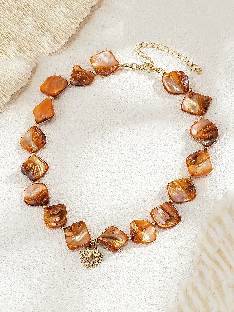 Collar de estrella de mar estilo bohemio con diseño playero: colgante de concha y piedra azul hecho a mano para mujer, collar llamativo inspirado en el océano para verano, vacaciones y uso en resorts 2025 - $9.99 –P8