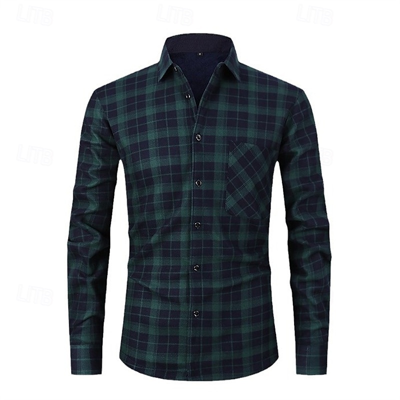 Men's Shirt Casual Shirt Beach Shirt Fleece Shirt Button Up Shirt Red Royal Blue Blue Orange Green Long Sleeve Plaid Lapel Vacation Hawaiian Pocket Clothing Apparel Polyester Fashion Casual 2025 - $28.99 –P8