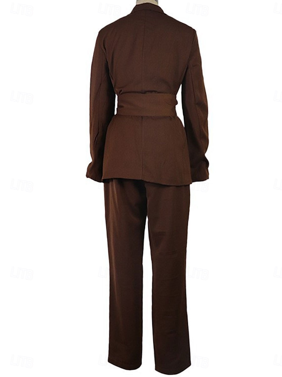 Pantsuit Mother of the Bride Elegant Shirt Collar Ankle Length Polyester Long Sleeve with Solid Color 2025 2025 - $129.99 –P13