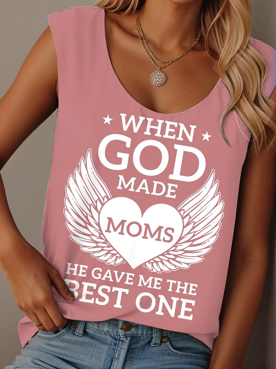 Dam Camisole linne Grafisk Bokstav Dagligen Ledigt Ärmlös Rund hals Vanliga toppar Dagligen Mönster Svart Vit Rodnande Rosa Blå Purpur Sommar GOD 2025 - $19.99 -P5