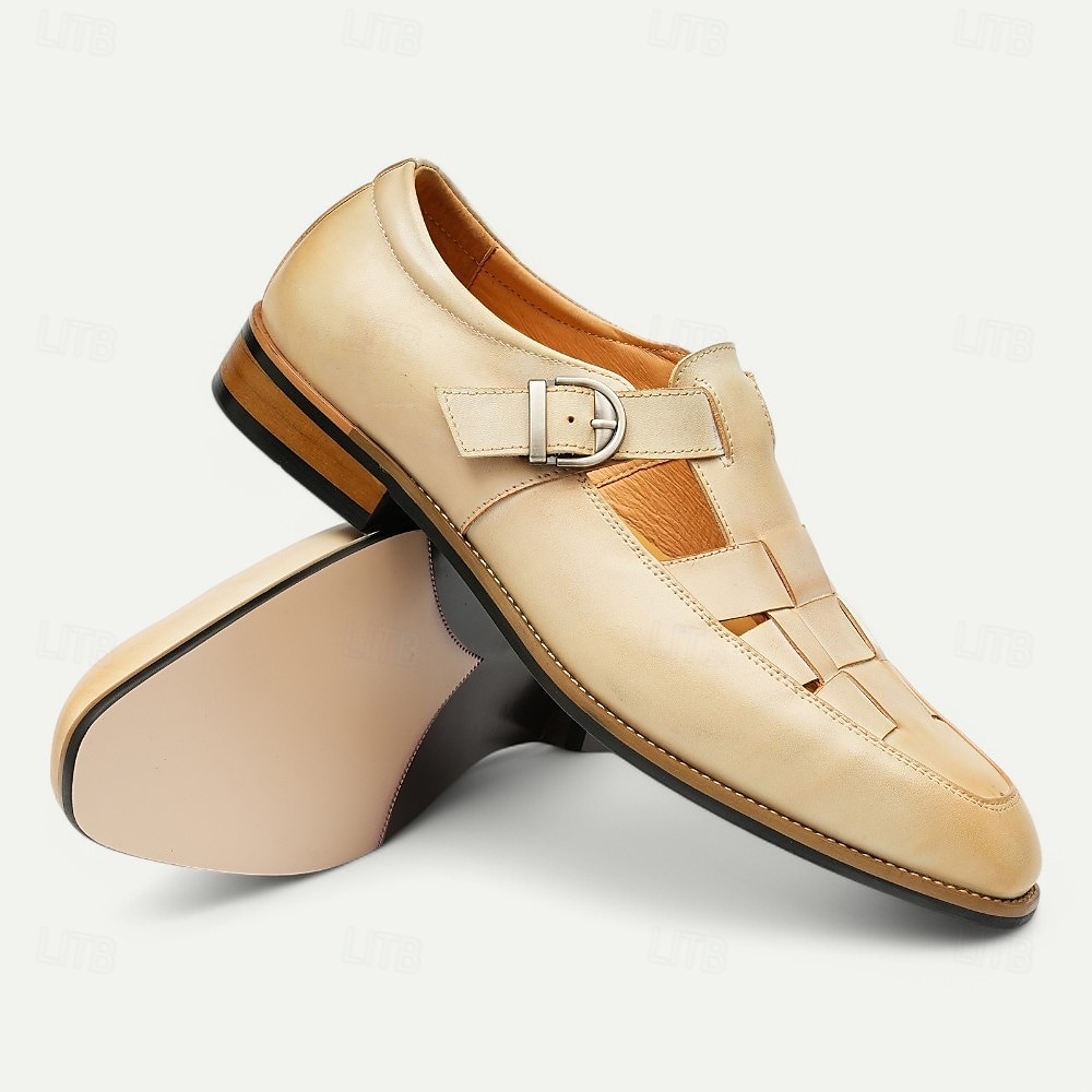 Men's Chic White Leather Monk Strap Shoes - Stylish Choice for Summer Weddings and Formal Events 2025 - $94.99 –P9