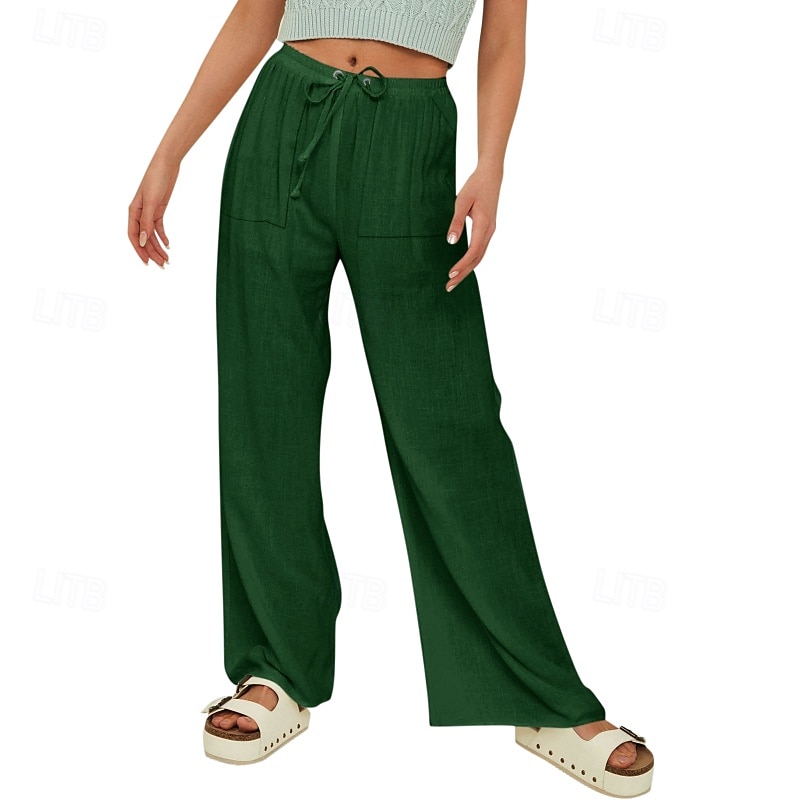 Femmes Short en coton et lin Pantalon inspiré du lin Pantalon en coton et lin Streetwear Occasionnel Longueur complète Naturel Uni Avec Poches Conception à cordon élastique Confortable Extérieur Rue de 2025 ? $24.99 –P9