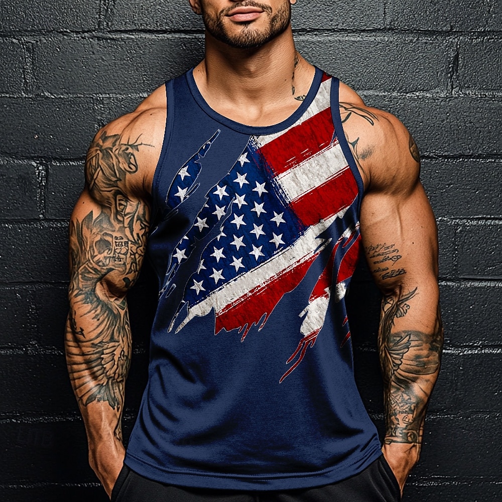 American Independence Day Men's American US Flag T Shirt Vest Top Sleeveless T shirt 3D Print Crew Neck Shirt Vacation Casual Hawaiian Holiday Black White Blue Summer Spring Clothing Apparel S M L XL 2025 - $15.49 –P3