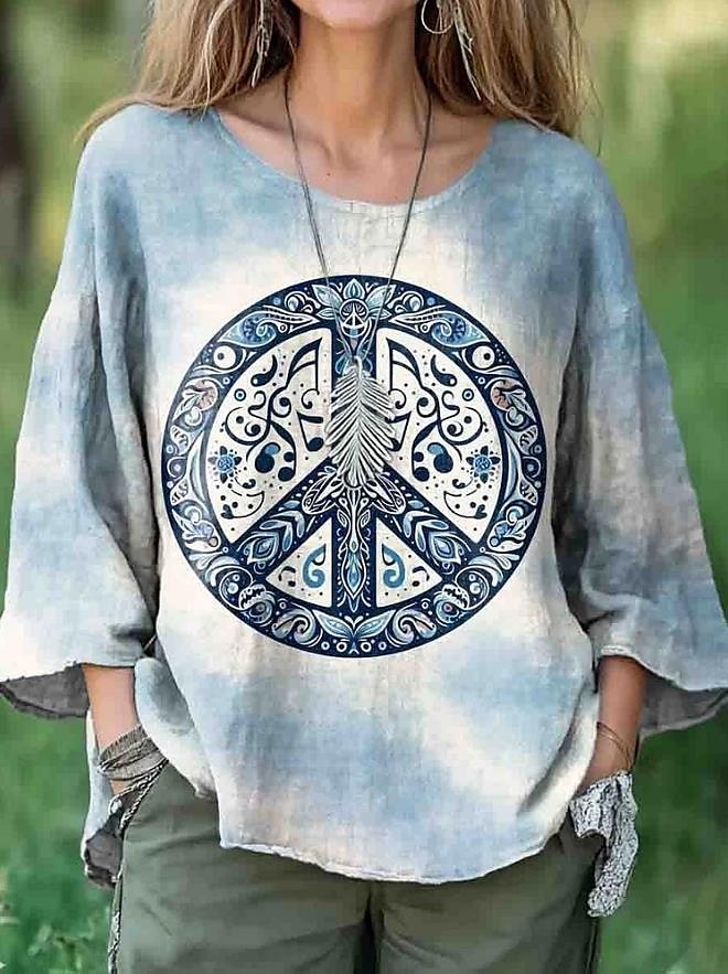 Women's Shirt Ombre Tie Dye Color Gradient Casual Linen Like Half Sleeve Crew Neck Regular Tops Work Daily Print Blue Purple Dark Gray Spring Fall # 2025 - $28.99 –P1