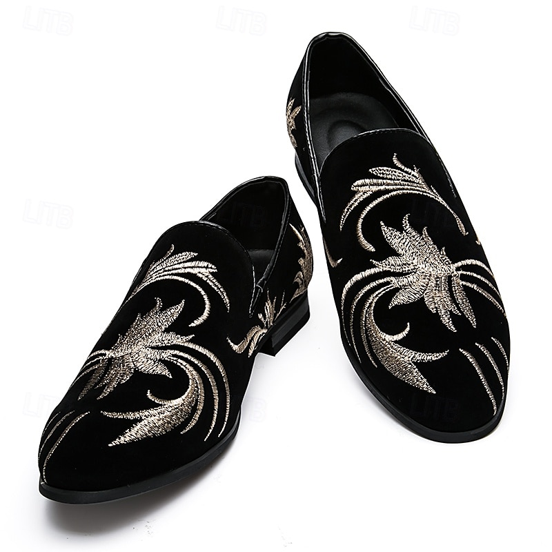 chaussures de bal pour hommes - mocassins en velours noir avec motif de blé brodé doré pour les occasions formelles de 2025 ? $42.99 –P6