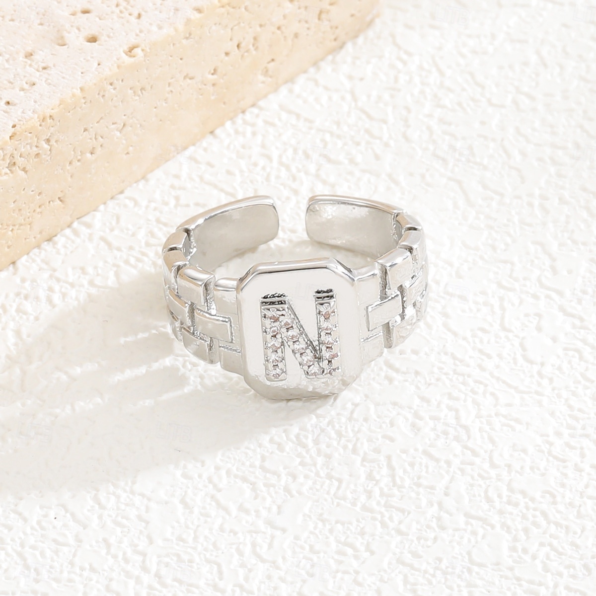 Personalized Letter Ring, Gift for Mom, Copper with Zircon Alphabet Ring, Vintage-Style Chain Design, Adjustable Open Band, Minimalist Aesthetic Jewelry for Women 2025 - $4.99 –P20