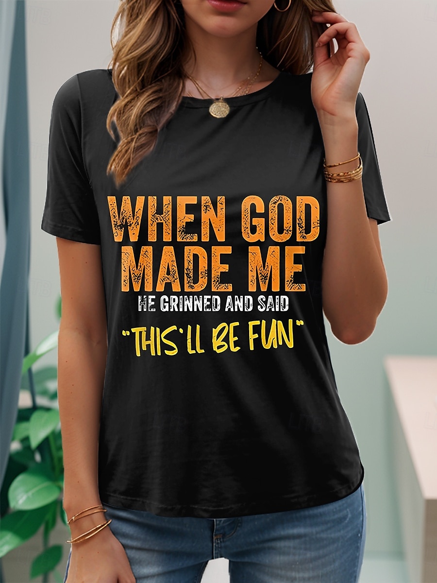 Women's T Shirt Graphic Letter Stylish Casual Short Sleeve Round Neck Regular Tops Daily Weekend Print Black White Pink Blue Purple Summer Spring 2025 - $19.99 –P3
