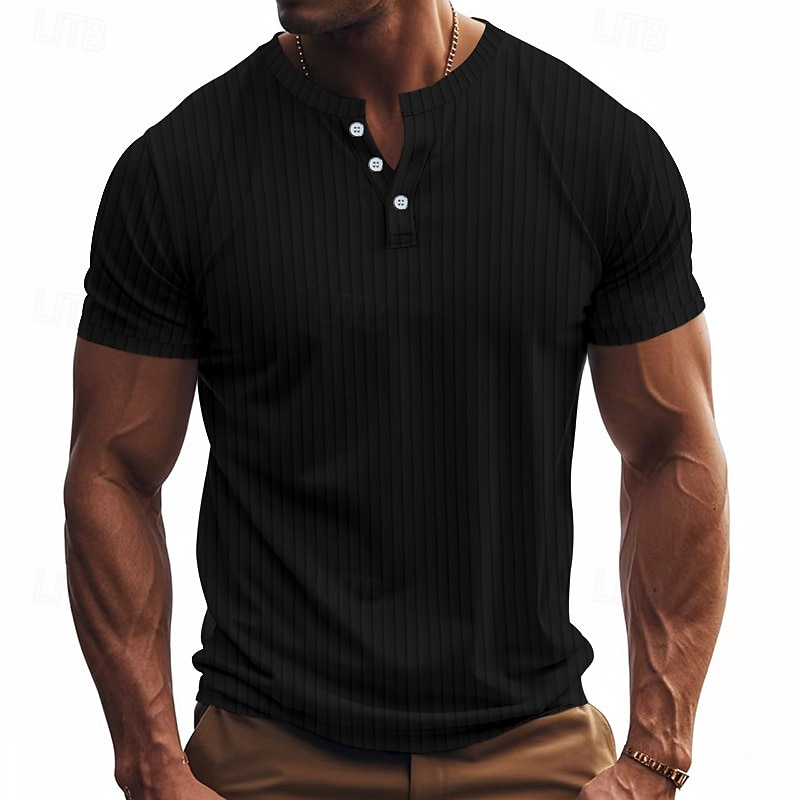 Hombre Camiseta con botones Camiseta Henley Shirt Tee Manga Corta Henley Verano Primavera Plano Moda Design Básico Jacquard Vacaciones Calle Noche Negro Blanco Rojo Camiseta superior para hombre 2025 - $20.99 –P9