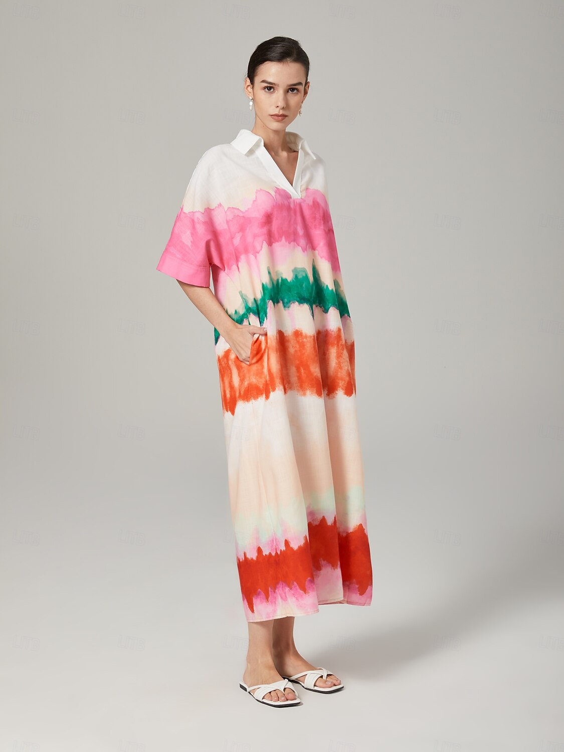 vestido camisa estampado com gradiente de cor de 2025 por $23.59 –P9
