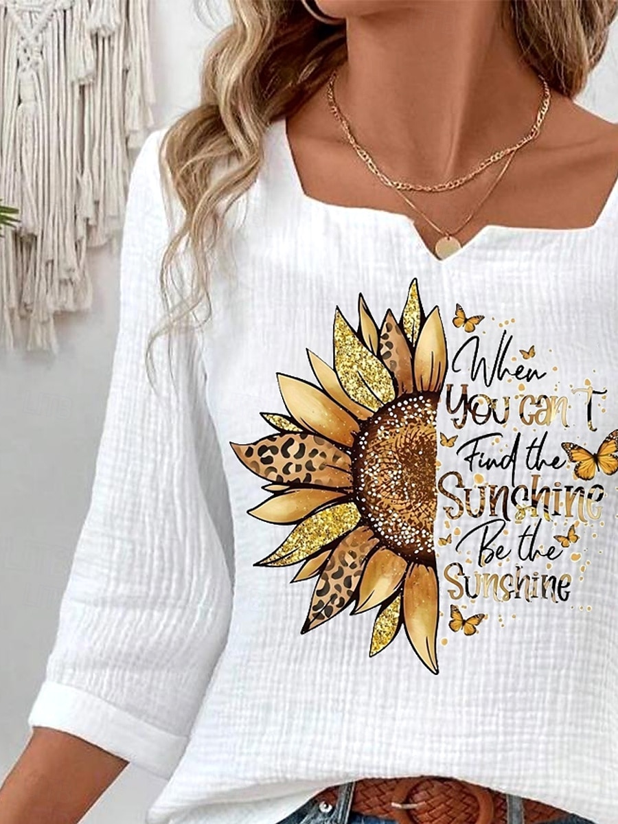 Blouse pour femmes Florale Léopard Élégante Lin comme Manches 3/4 Col en V Tops réguliers Quotidien Sortie Imprimé Blanc Été de 2025 ? $23.99 –P3