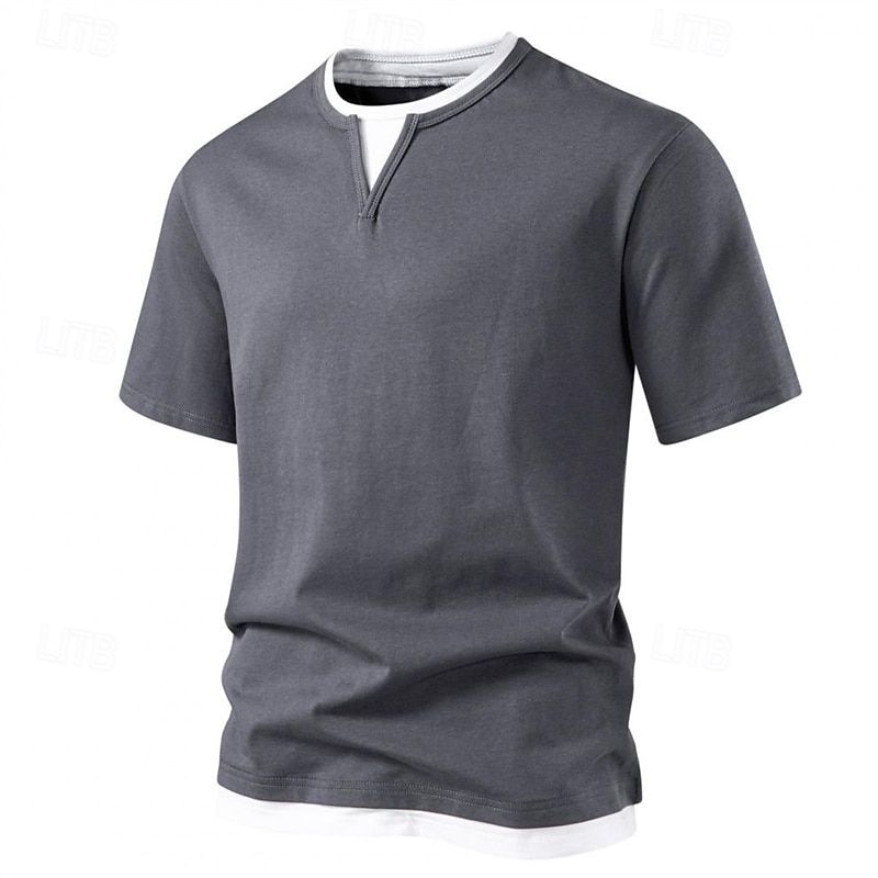 Men's T Shirt Tee Short Sleeve Shirt Tee Top Short Sleeve Crew Neck Summer Plain Fashion Designer Basic Patchwork Vacation Street Going out Black Light Green Dark Grey Top Tee for Men 2025 - $32.99 –P2