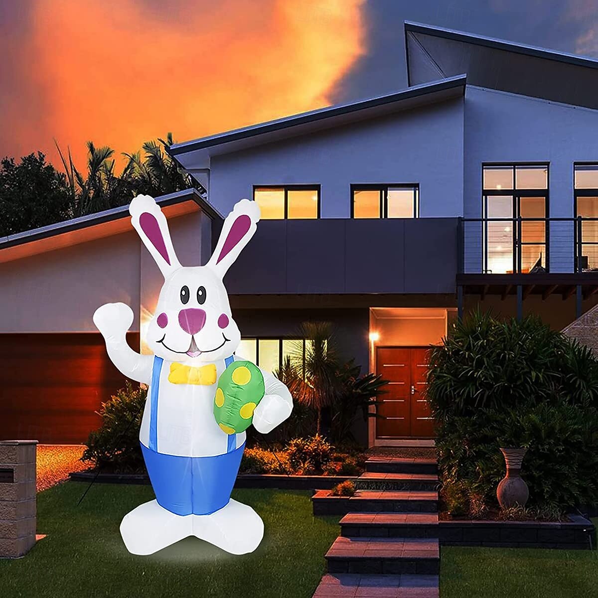 Modelo inflable de Pascua de 1,9 m/6,2 pies, mono con forma de conejo que sostiene un huevo de Pascua con luz, enchufe AU/EU/UK/US, para interiores y exteriores, patio, jardín, césped, fiesta, 2025 - $86.99 –P6
