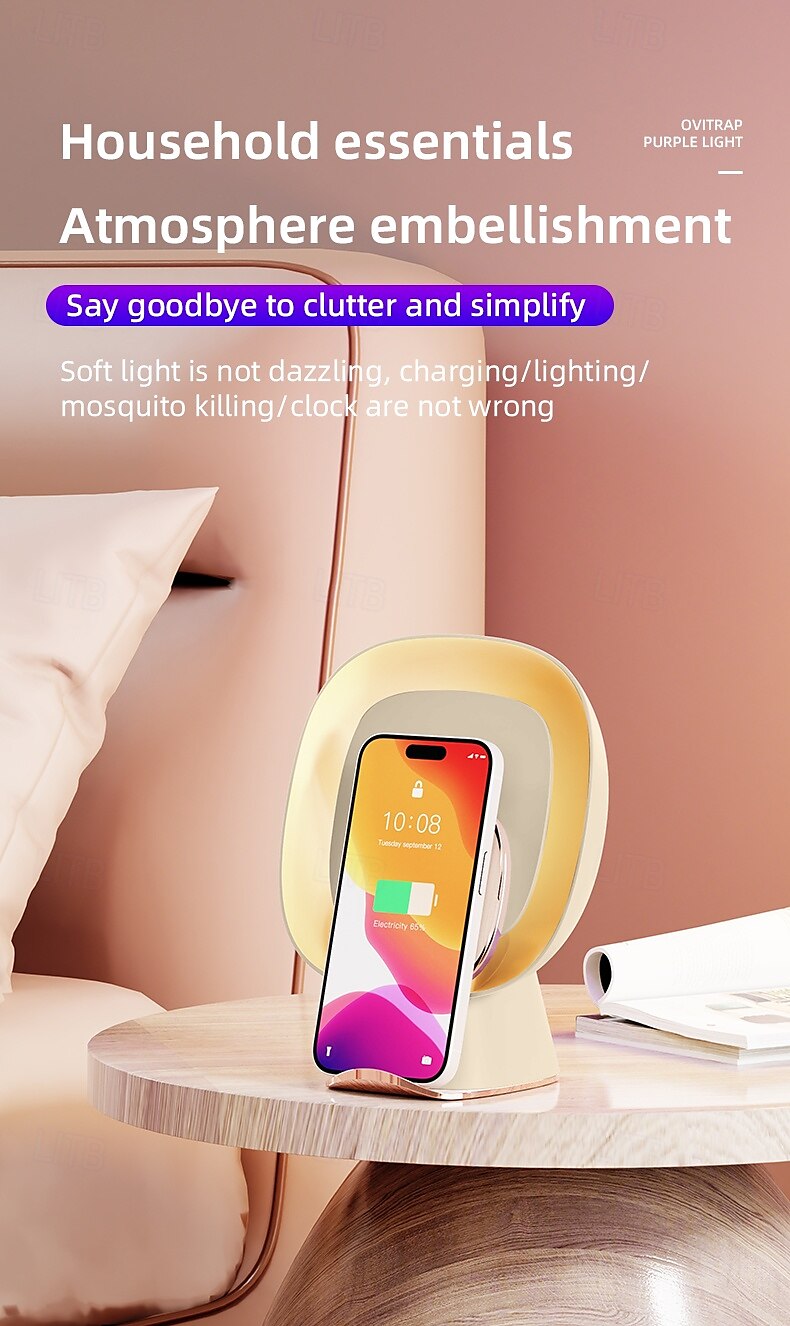 muggenval en anti-muggenlamp multifunctionele digitale display klok paars licht muggenval en anti-muggenlamp gevoed door draadloze mobiele telefoon 2025 - $39.99 -P19