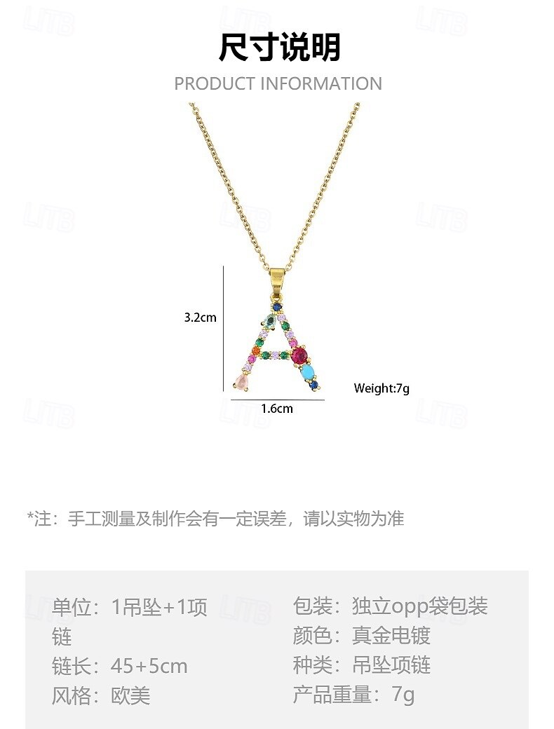 collana con lettera personalizzata, catena hip hop per clavicola, ciondolo con alfabeto in zircone colorato micro-pavé di rame, regalo di gioielli unico per la festa della mamma del 2025 a $7.99 –P5