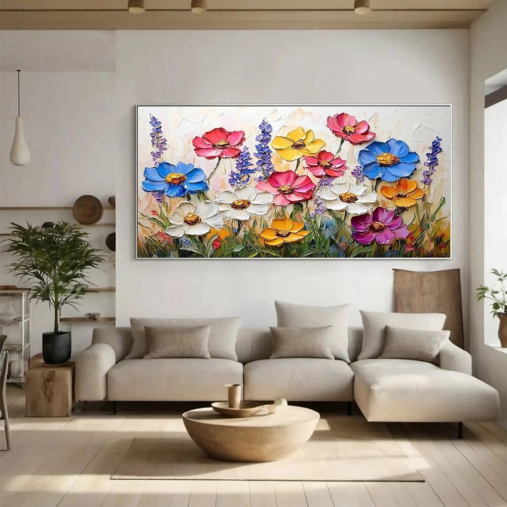 peinture à l'huile faite à la main fleurs sauvages peinture 3d texture fleur en fleurs peinture toile extra large taille flore peinture à l'huile colorée art mural art mural botanique décor rose œuvre de 2025 ? $75.99 –P3