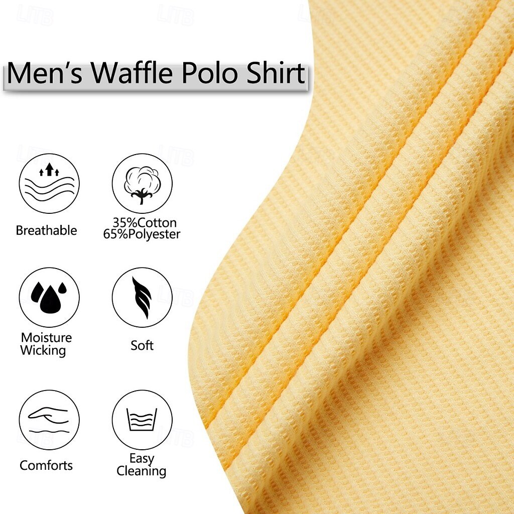 Pánské Waffle Polo košile Golfová košile Ležérní Dovolená Klopa Žebrovaný polo límec Krátký rukáv Módní Základní Bez vzoru Knoflíky Měkké Léto Jaro Běžný Bílá Žlutá Bordó Trávová zelená Khaki Šedá 2025 - $22.99 –P4