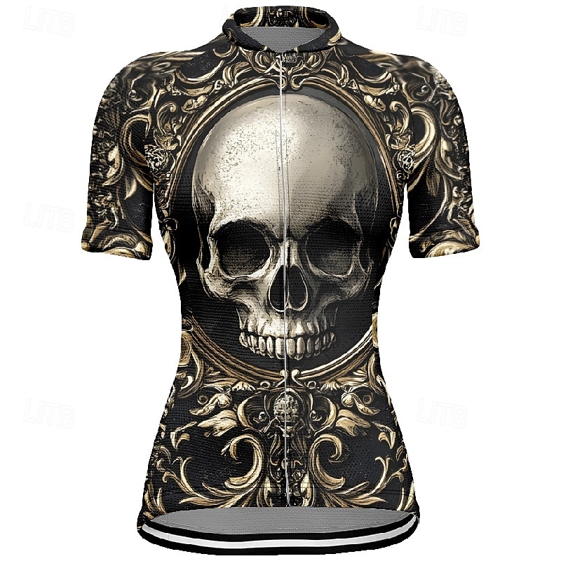 Women's Cycling Jersey Short Sleeve Bike Tee Tshirt Jersey with 3 Rear Pockets Mountain Bike MTB Breathable Quick Dry Anatomic Design Wicking Wine Red Black Red Skull Sports Clothing Apparel 2025 - $23.99 –P5