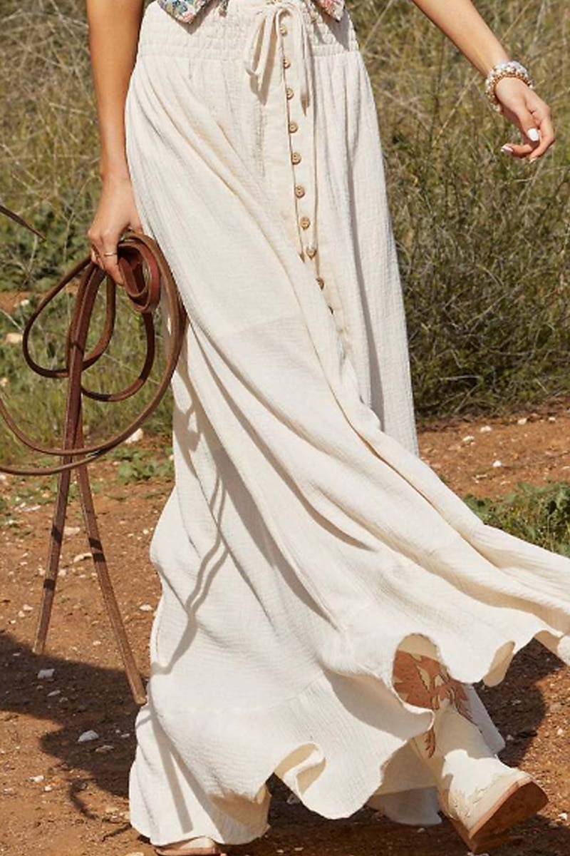 Jupes femme inspirées du lin, mode, maxi, taille mi-haute, uni, ourlet asymétrique, extrémités fourchues, micro-élastique, vacances, rue, noir, blanc, été, coton de 2025 ? $26.99 –P2