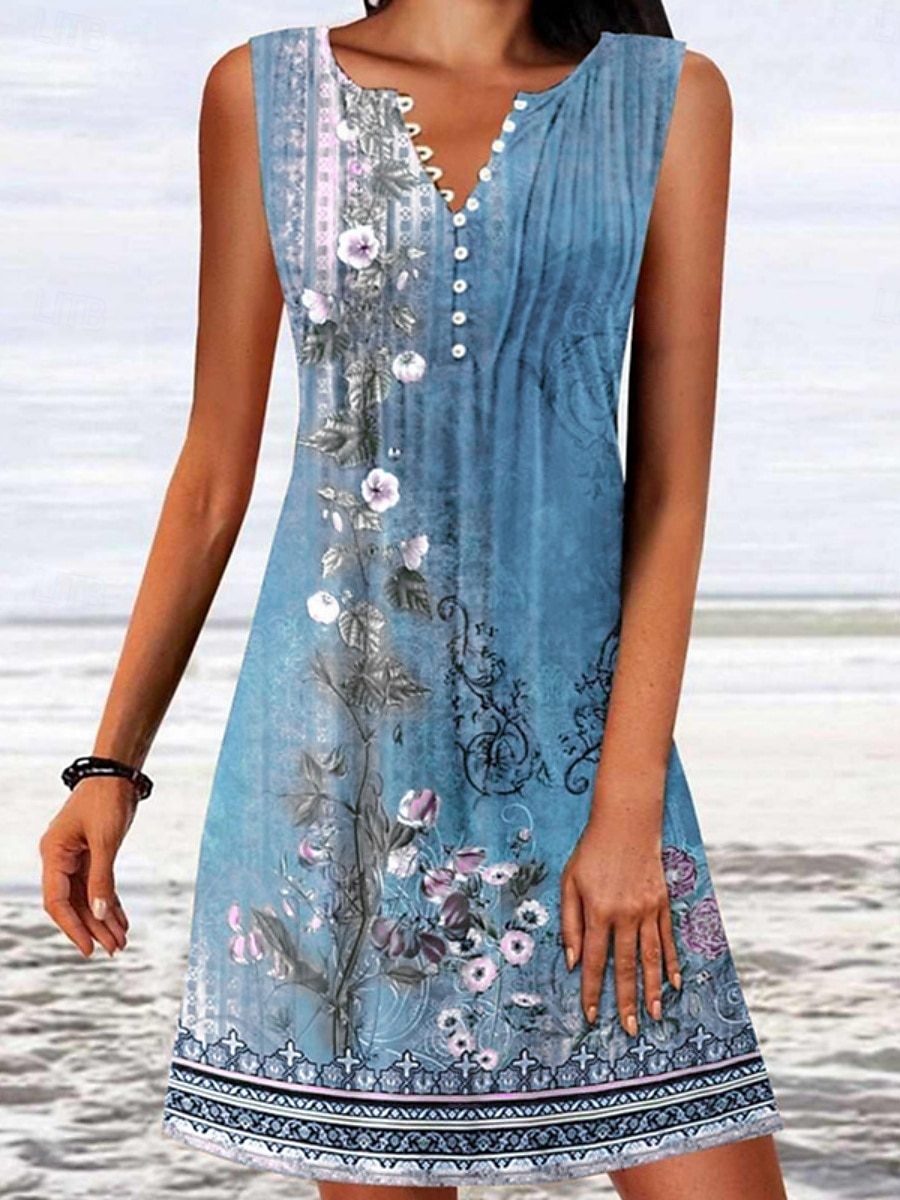 Rochie mini de femei rochie în A rochie T-Shirt rochie Tee off the shoulder casual vacanță zilnic ajustat floral grafic fără mâneci gât în V roz albastru verde gri vară 2025 - $24.99 –P5