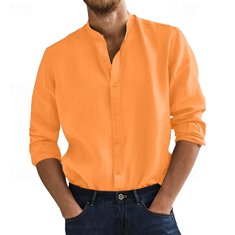 Per uomo Camicia Camicia con colletto alla coreana Camicia Estiva Abbigliamento da spiaggia Camicia casual Camicia con Bottoni Tinta unica Vacanza Crociera Nero Bianco Rosa Arancione Manica Lunga del 2025 a $23.99 –P6