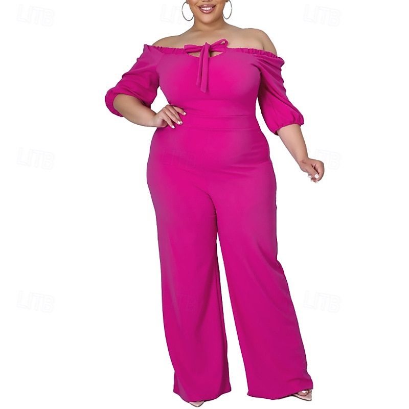 Women's Normal Jumpsuit Stylish Solid Color Half Sleeve Off Shoulder Cut Out Street Holiday Regular Fit Black White Red Summer 2026 - $31.99 –P2