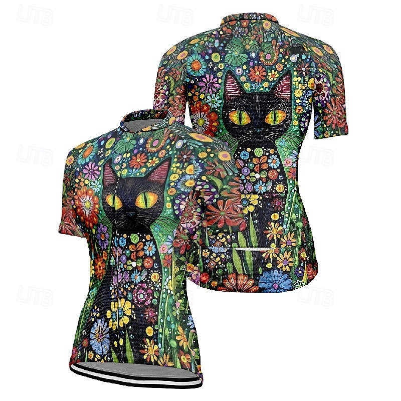2025年 女性用 サイクリングジャージー 半袖 バイク Tシャツ ジャージー 3つのリアポケット付き マウンテンサイクリング 高通気性 速乾性 人間工学デザイン ウィッキング ブルー ミントグリーン ダークグリーン 猫 スポーツ 衣類 コレクション – $19.19 –P14