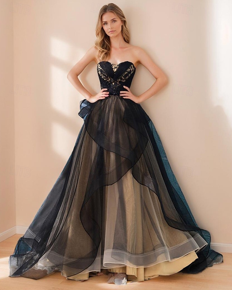 Ball Gown Bál Ruhák Elegáns Ruha Formális Esküvői Vendég Hosszú Ujjú Ujjatlan Szív Formájú Virágos Kábel Csipke Ráncolt 2025 - $141.99 –P2