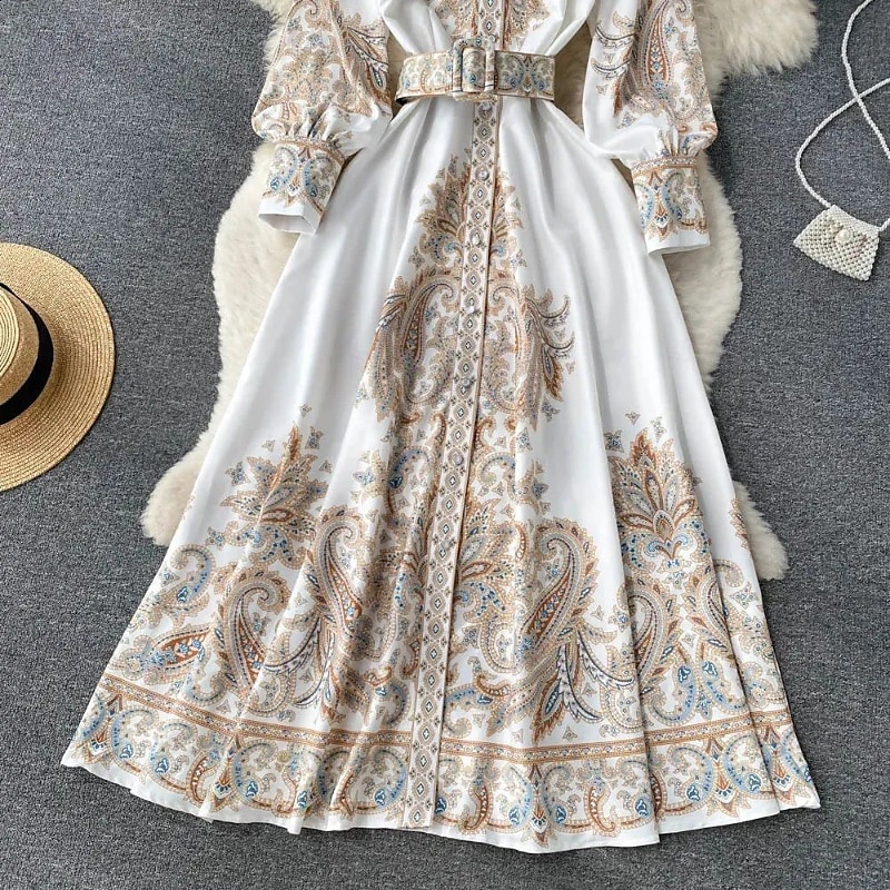 Női Midi ruha Boho ruha Divat Szabadság Alkalmi Hétvége Normál Virág Hosszú ujj Állógallér Fekete Medence Sárgabarack Nyár 2025 - $31.99 –P13
