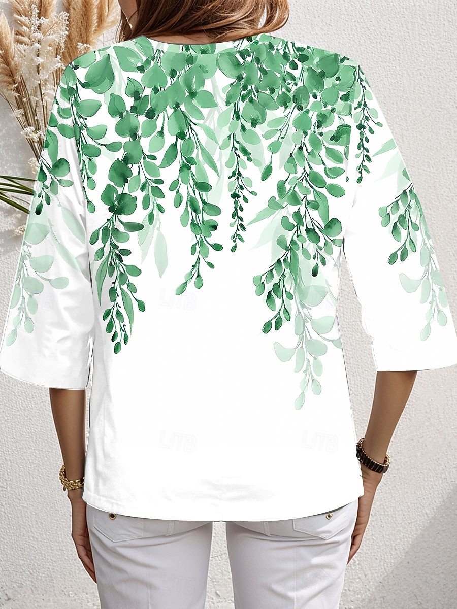 Dame Bluse Blomstret Grafisk Stilfull Strandstil 3/4 ermer Crew-hals Vanlige topper Daglig Trykt mønster Rosa Blå Grønn Vår Høst 2025 - $24.99 –P2