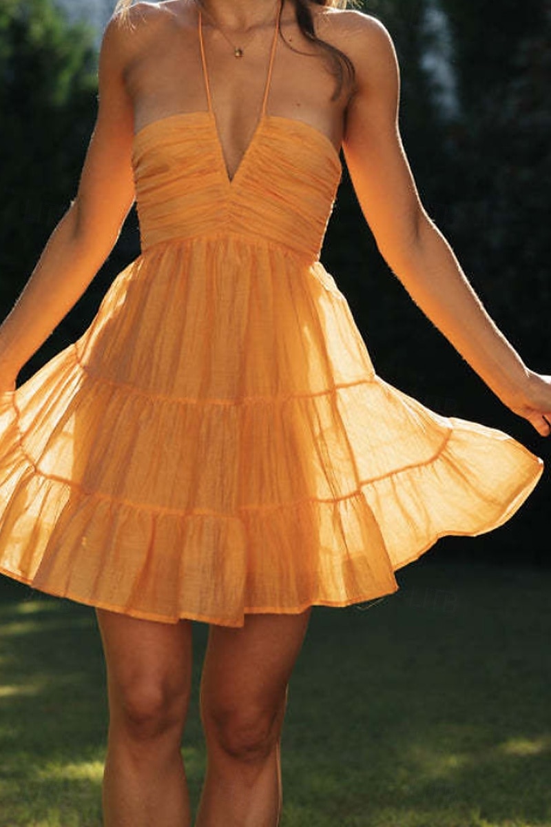Per donna Mini Abito Abito da laurea Moda Moderno Compleanno Laurea Data Vestibilità regolare Semplice Senza Maniche Scollo a V Rosa Arancione Verde Estate del 2025 a $25.99 –P10