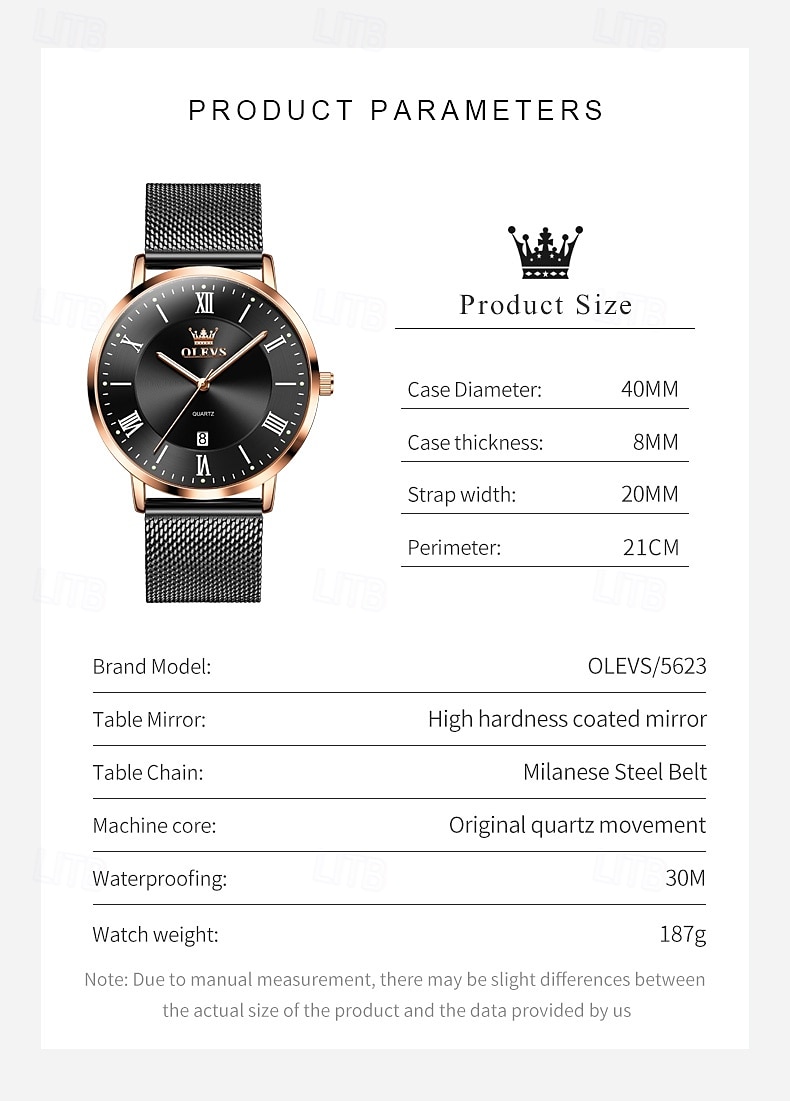 OLEVS 5623 Mens Watch Simple Leisure Roman Scale Date Dial Stainless steel Waterproof Quartz Watch Rose Black 2025 - $39.99 –P10