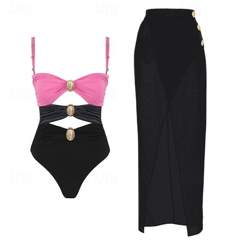 Dames Zwemkleding Een stukje 2 stuks Zwempak Lapwerk Tropisch Strand Kleding Kleurenblok U-hals Mouwloos Badpakken 2025 - $28.99 –P12