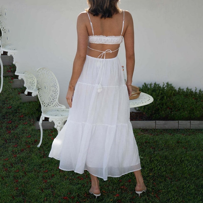 Per donna Abito Midi Abito Bianco Abito da laurea Abito Sottoveste Moda Moderno Compleanno Ferie Laurea Vestibilità regolare Semplice Senza Maniche Spalline sottili Nero Bianco Giallo Blu Estate del 2025 a $31.99 –P14