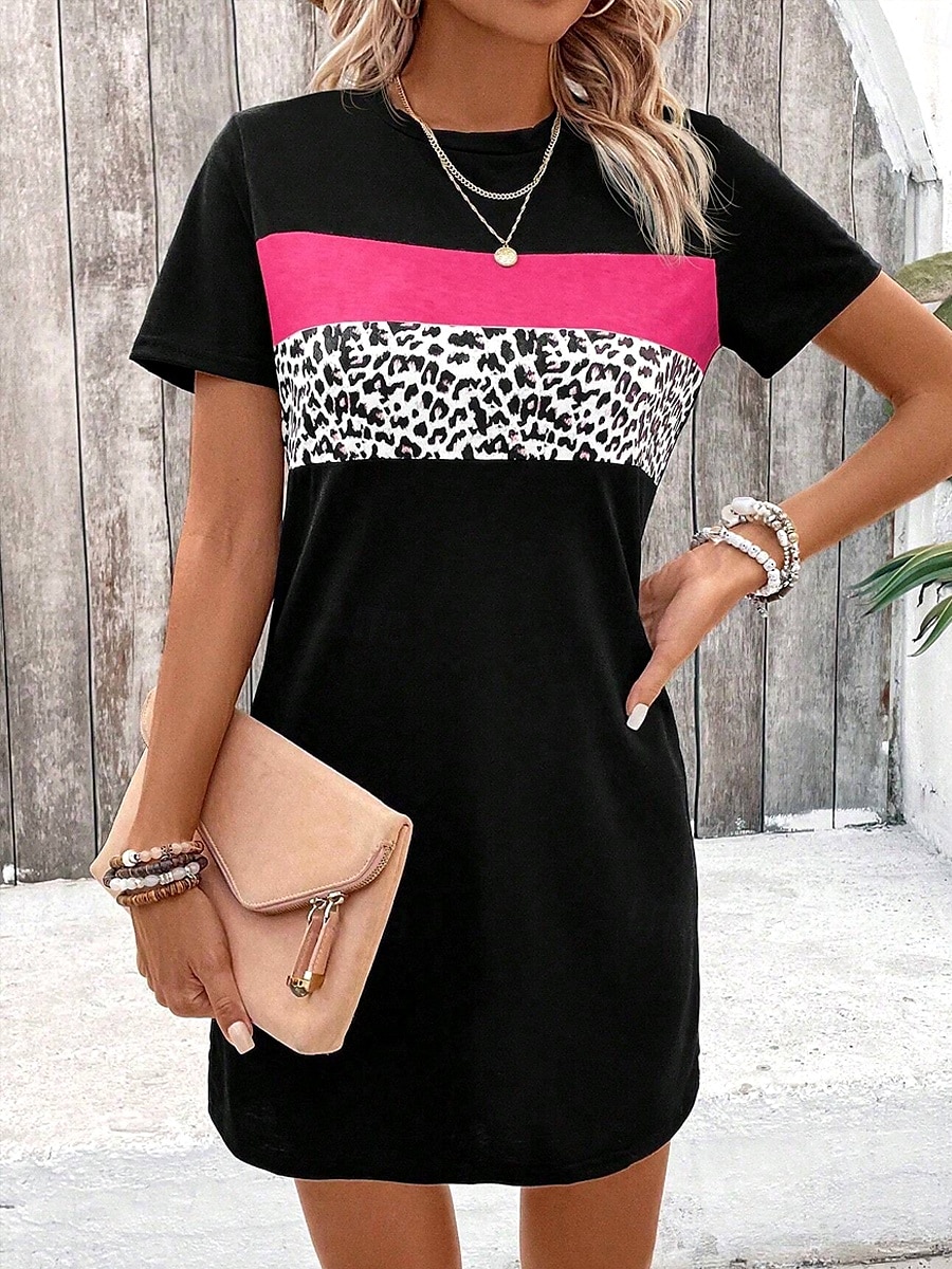 mini rochie de dama rochie tricou rochie tricou rochie de vara rochie de vara leopard formala lucru regulat decolteu negru 2025 - $23.99 –P3