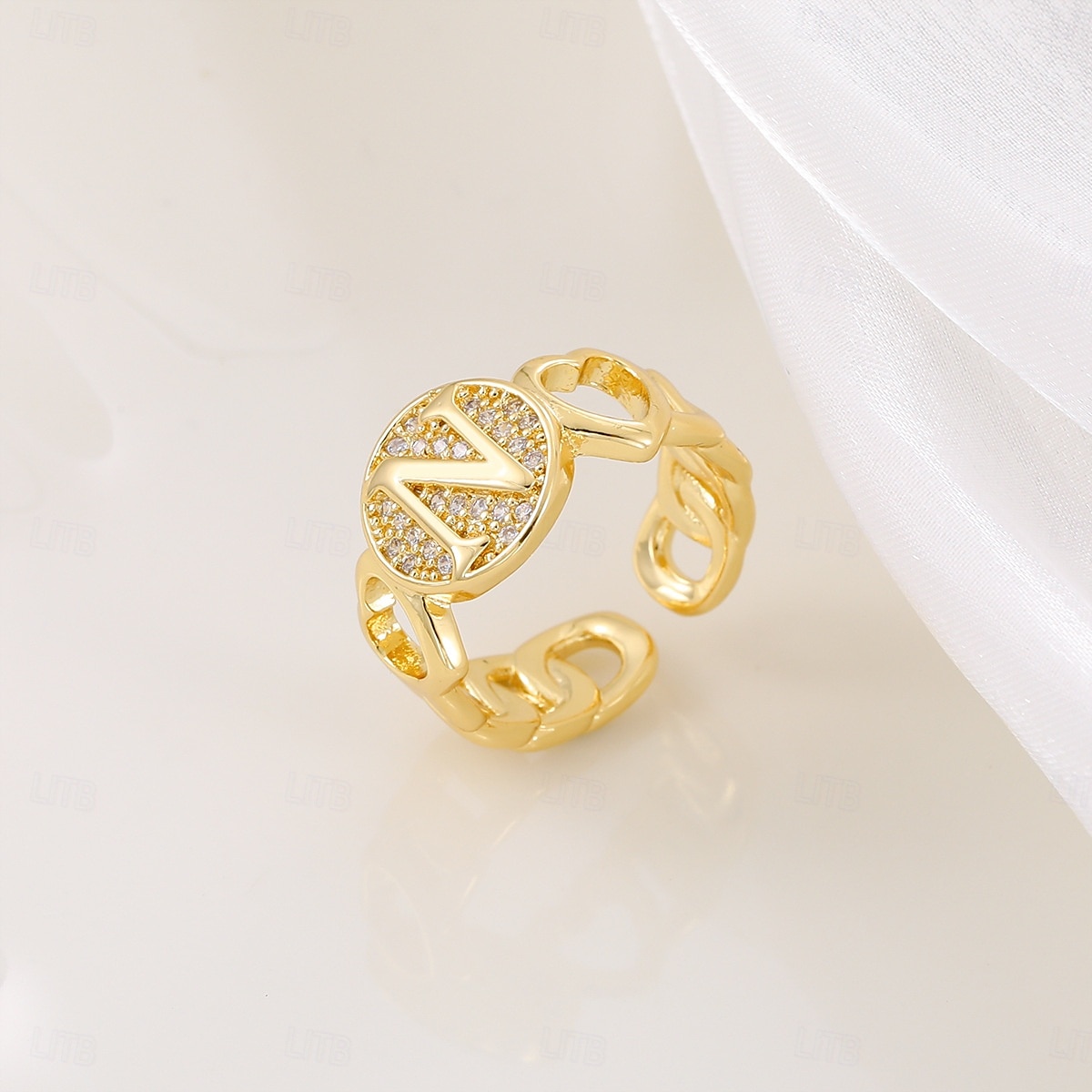gepersonaliseerde letterring, cadeau voor moeder, 18k vergulde koperen ring, glad hartontwerp, verstelbare open band met zirkoon, stijlvolle en veelzijdige sieraden voor vrouwen 2025 - $5.99 –P10