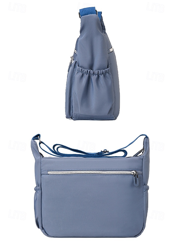 axelväska med flera fickor för kvinnor – lätt vattentät crossbody-väska i nylon med dragkedja för resor, arbete och daglig användning rosa lila svart 2025 - $14.99 –P5