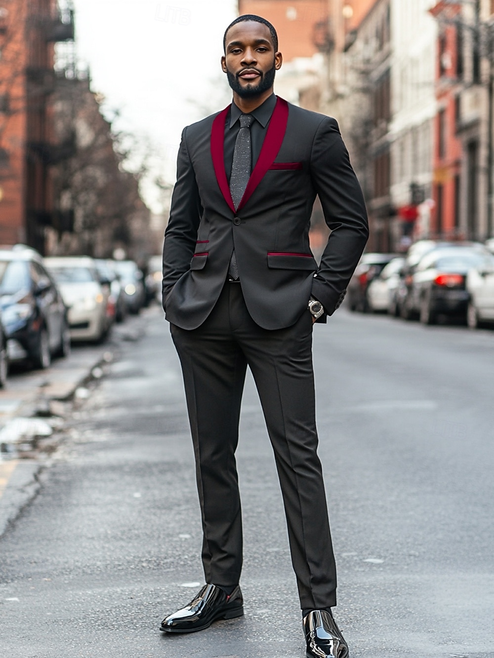 Ternos de Festa Masculinos Tuxedos Trajes de Recepção Vermelho Moda Formal Sólido Ajuste Padrão 2 Peças Com Botão Único de 2025 por $115.99 –P2