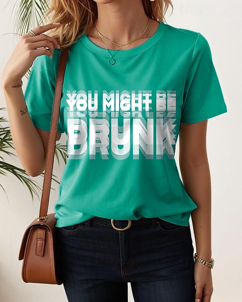 Femmes T-shirt Graphique Lettre Élégant Occasionnel Manche Courte Col rond Hauts Réguliers Quotidien Week-end Imprimé Noir Rouge Bleu Vert foncé Fuchsia Été Printemps de 2025 ? $19.99 –P4