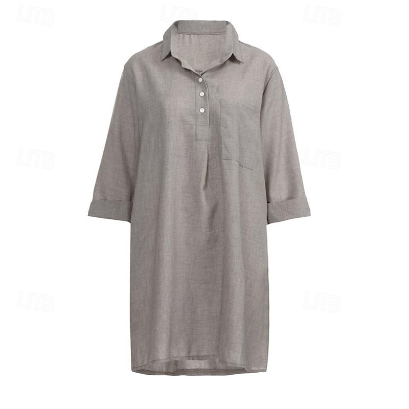 Mujer Mini vestido Vestidos con tacto de lino Vestido de Camisa Clásico Diario Festivos Noche Ajuste regular Plano Manga 3/4 Cuello Camisero Negro Caqui Verde Trébol Gris Verano 2026 - $18.99 –P4