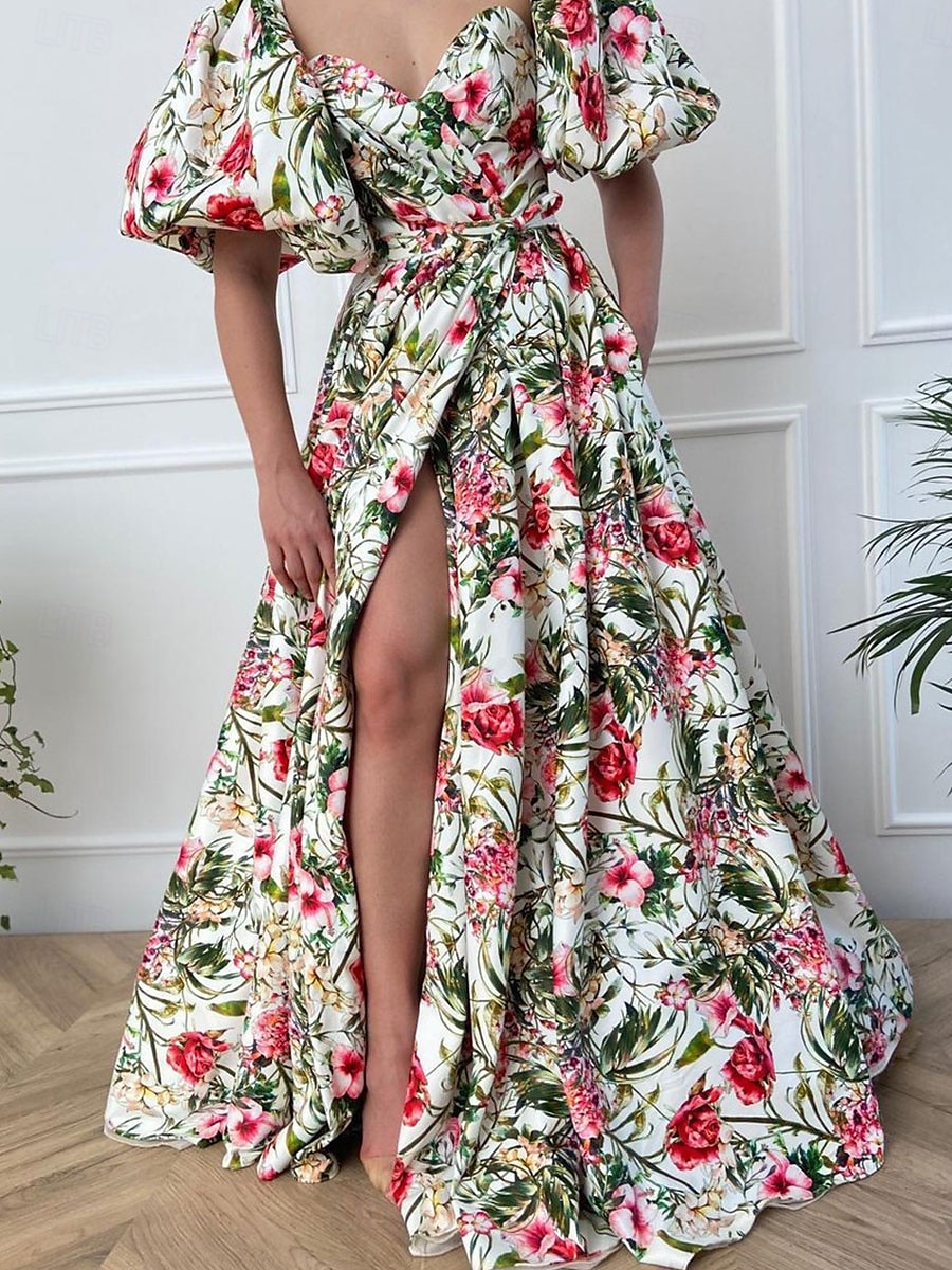Abito Plus Size Maxi Donne A Line Abito Spalle Scoperte Abito Maniche Voluminose Vacanza Maniche Voluminose Quotidiana Festa Vestibilità Su Misura Grafica Maniche Corte Collo a V Verde Estate del 2025 a $46.99 –P3