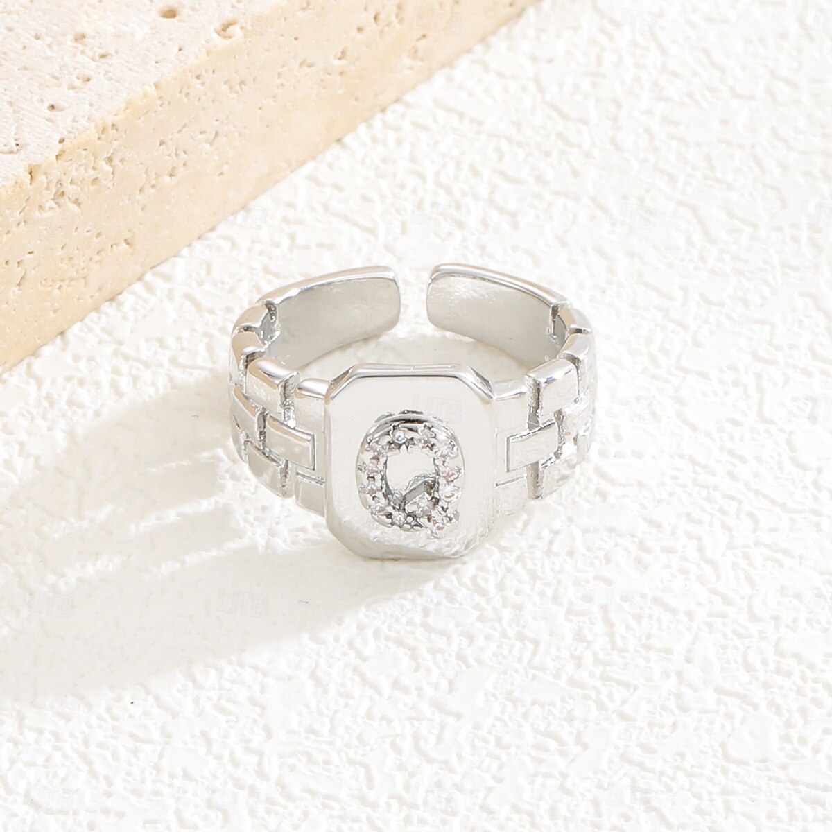 Personalized Letter Ring, Gift for Mom, Copper with Zircon Alphabet Ring, Vintage-Style Chain Design, Adjustable Open Band, Minimalist Aesthetic Jewelry for Women 2025 - $4.99 –P3