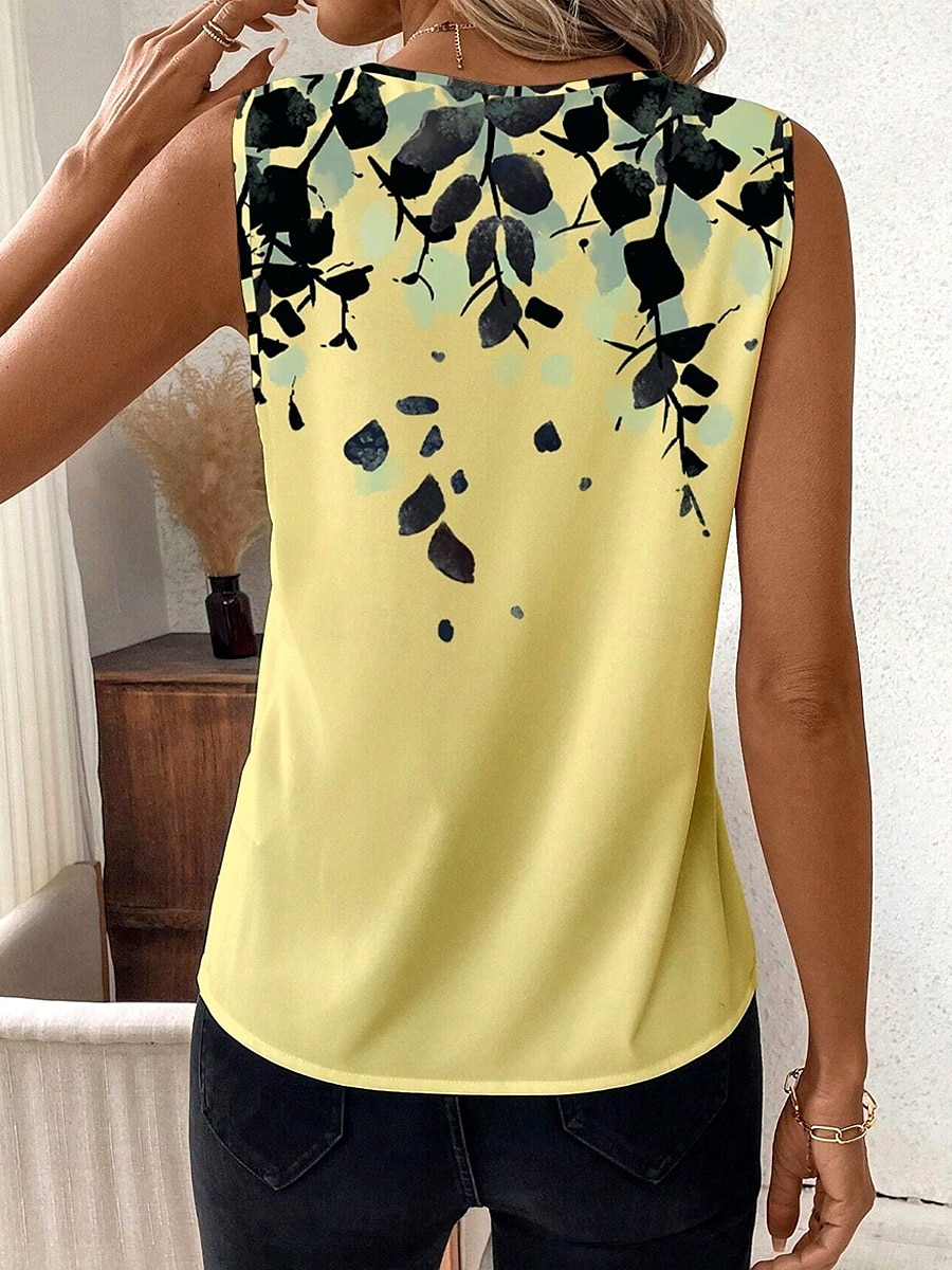 Femmes Débardeur caraco A Ombre Fleuri Graphique Élégant Occasionnel Sans manches Col en V Hauts Réguliers Quotidien Imprimé Noir Jaune Été de 2025 ? $21.99 –P2
