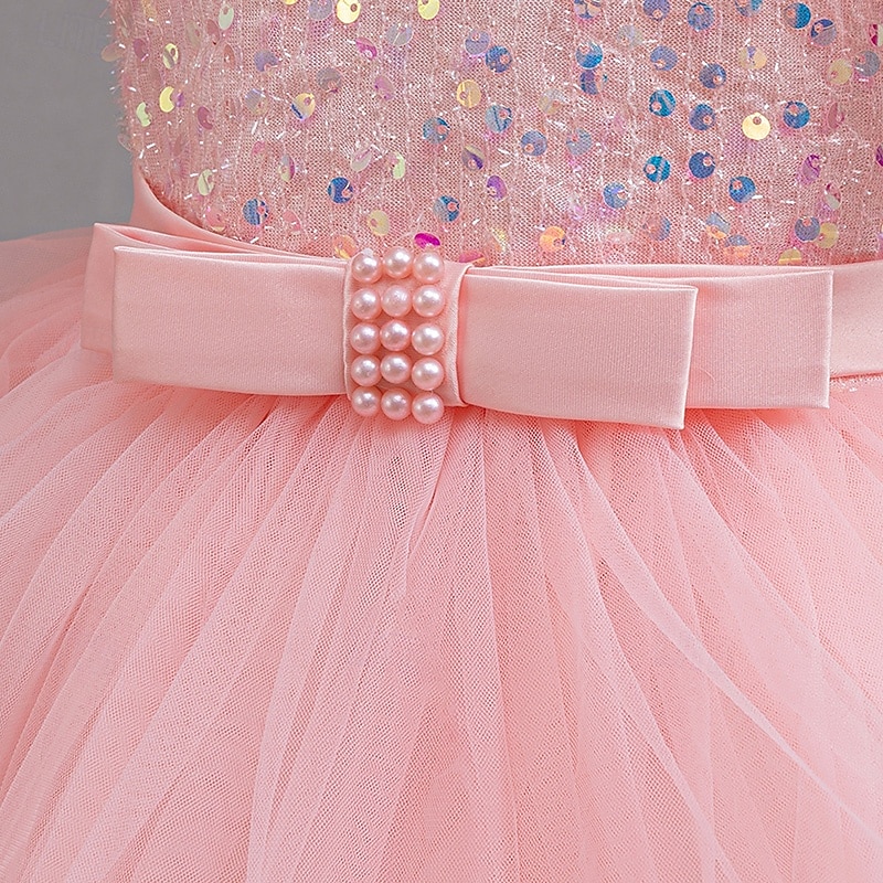 Kids Girls' Party Dress Sequin Sleeveless Wedding Special Occasion Sequins Ruched Zipper Adorable Sweet Polyester Asymmetrical Party Dress Tulle Dress Summer Spring Fall 4-12 Years Pink Purple Green 2025 - $29.99 –P4