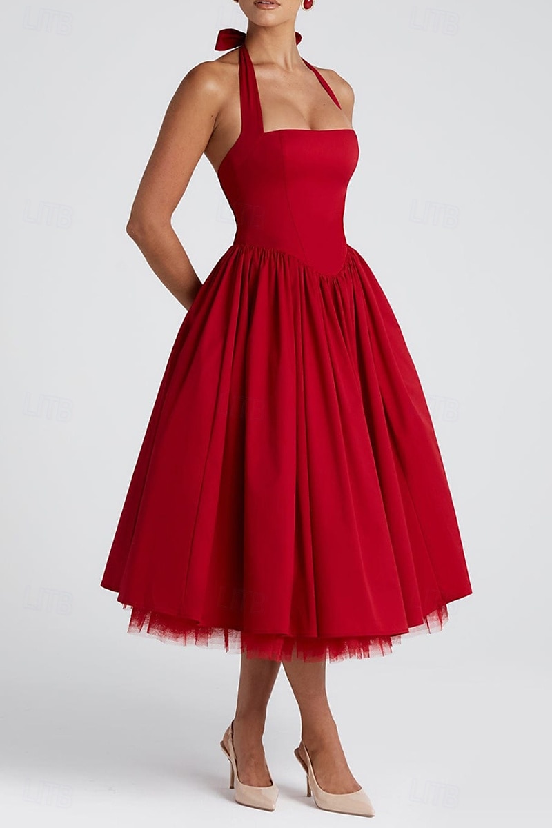 Pentru femei Rochii Midi Rochie albă Rochie de absolvire Modă Modern Zi de Naștere Concediu Absolvire Fit regulat Simplu Fără manșon Gâtul halter Negru Alb Roșu-aprins Vară 2025 - $32.99 –P17