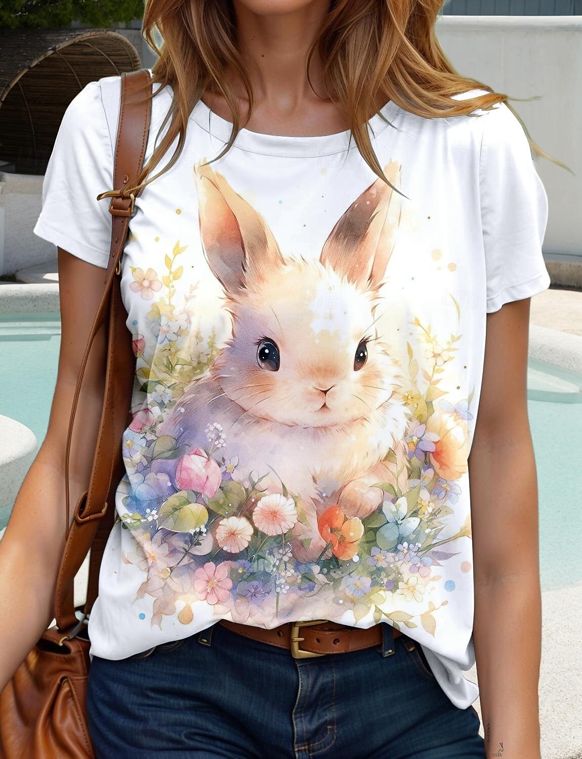 Paște Pentru femei Tricou Grafic Animal Stilat Casual Manșon scurt Rotund Topuri obișnuite Zilnic Sfârșit de săptămână Imprimeu Alb Vară Primăvară 2025 - $19.99 –P1
