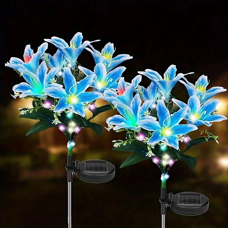 2 stuks led-buitenzonnelampen, leliesimulatie, bloemgrondinzetlamp, 7 hoofdbloemen, 42 kralen, binnenplaats, tuin, gazon, pad, festival, bruiloft, feest, sfeerdecoratie, verlichting 2025 - $31.99 –P9