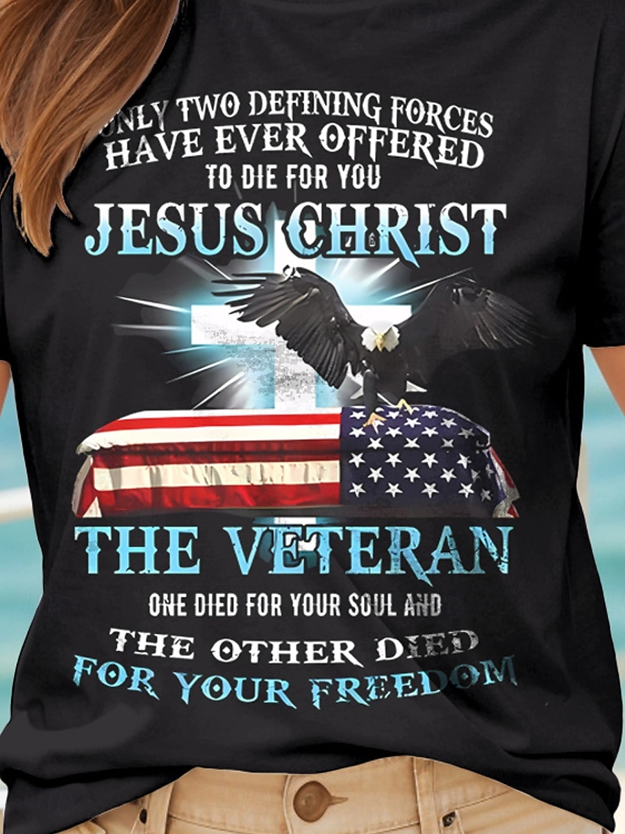 Ziua Independenței Tricou Patriotic Femei 4 Iulie Tricou Din Bumbac Grafic Animal Steag Casual Manșon Scurt Guler Rotund Topuri Regulate Print Zilnic Negru Vară 2025 - $19.99 –P3