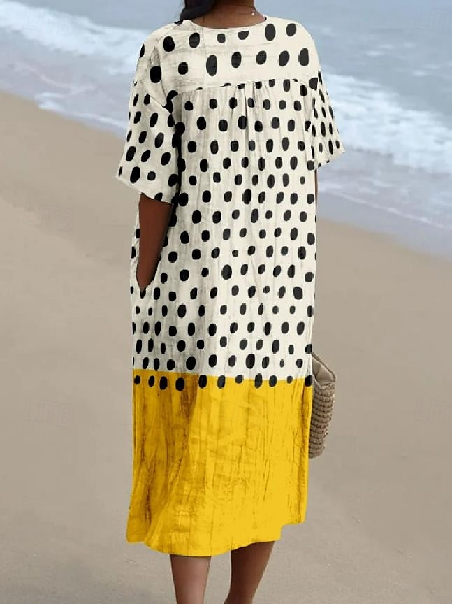 Robe Midi Femme Robe de Plage Robe en A Robe en Lin Vacances Casual Plage lin comme Sortir Ajustement Lâche Graphique Géométrique À Manches Courtes Col en V Jaune Clair Jaune Foncé Jaune Été de 2025 ? $36.99 –P6
